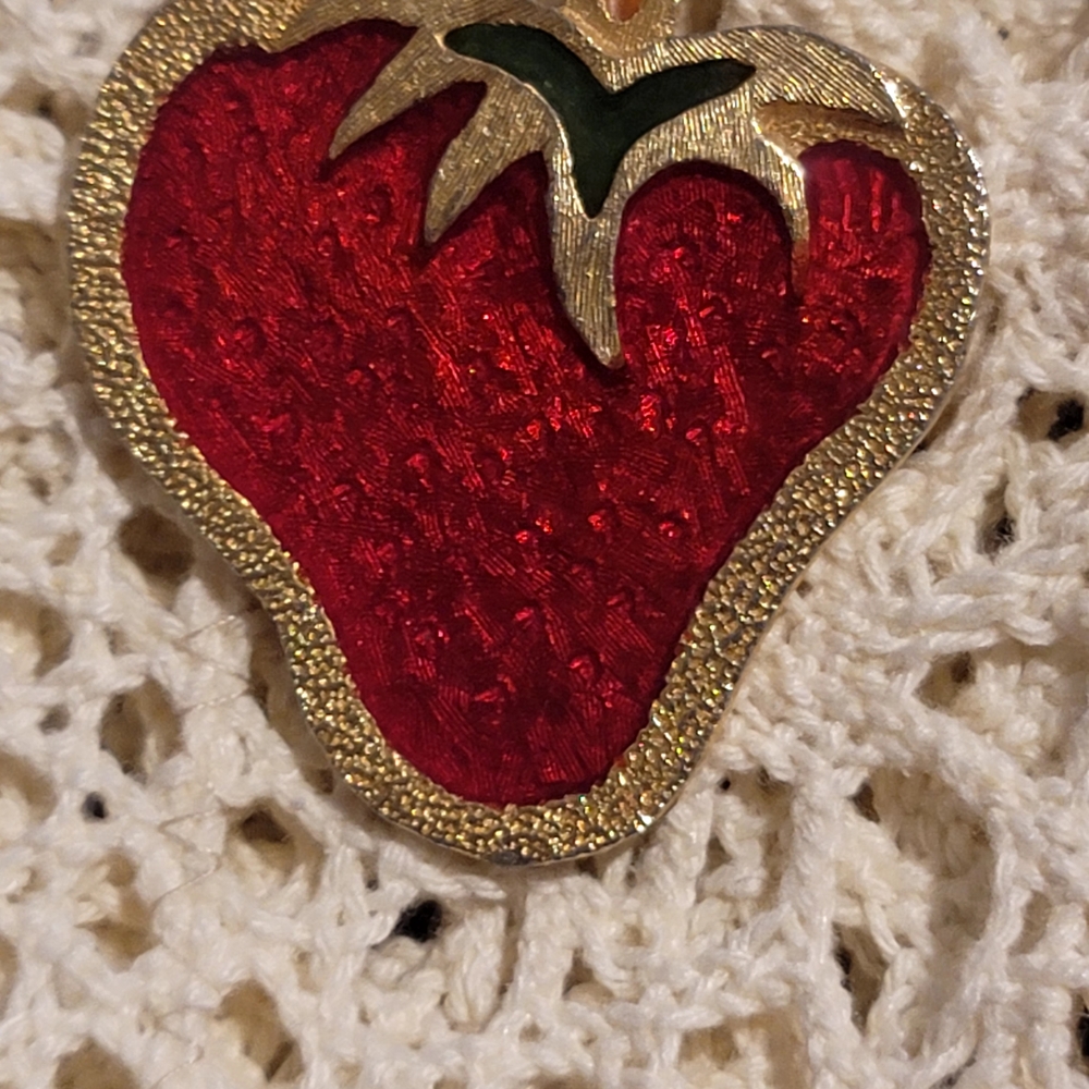 Elegant Red and Gold Strawberry Brooch